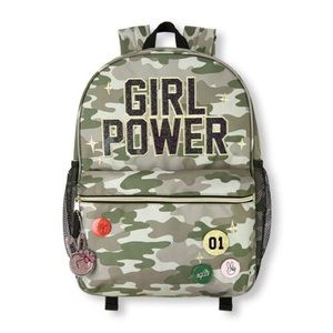 Glitter 'Girl Power' Patch And Pin Camo Backpack